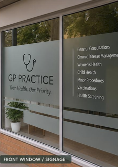 Concept of GP practice window signage